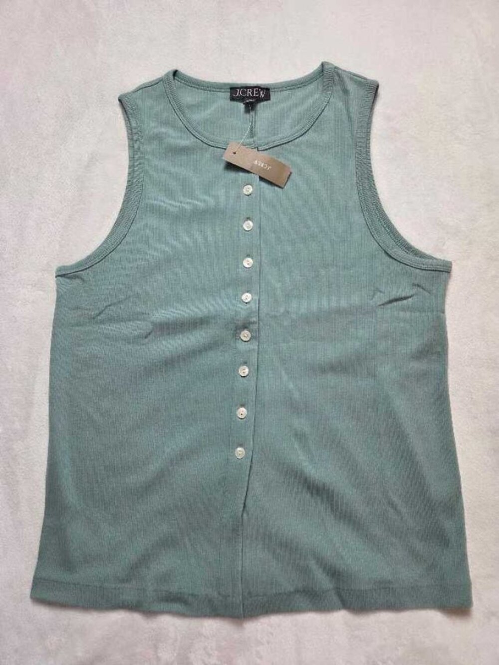 New XL J.Crew perfect rib button-up shell tank top in Smoky Seaglass green